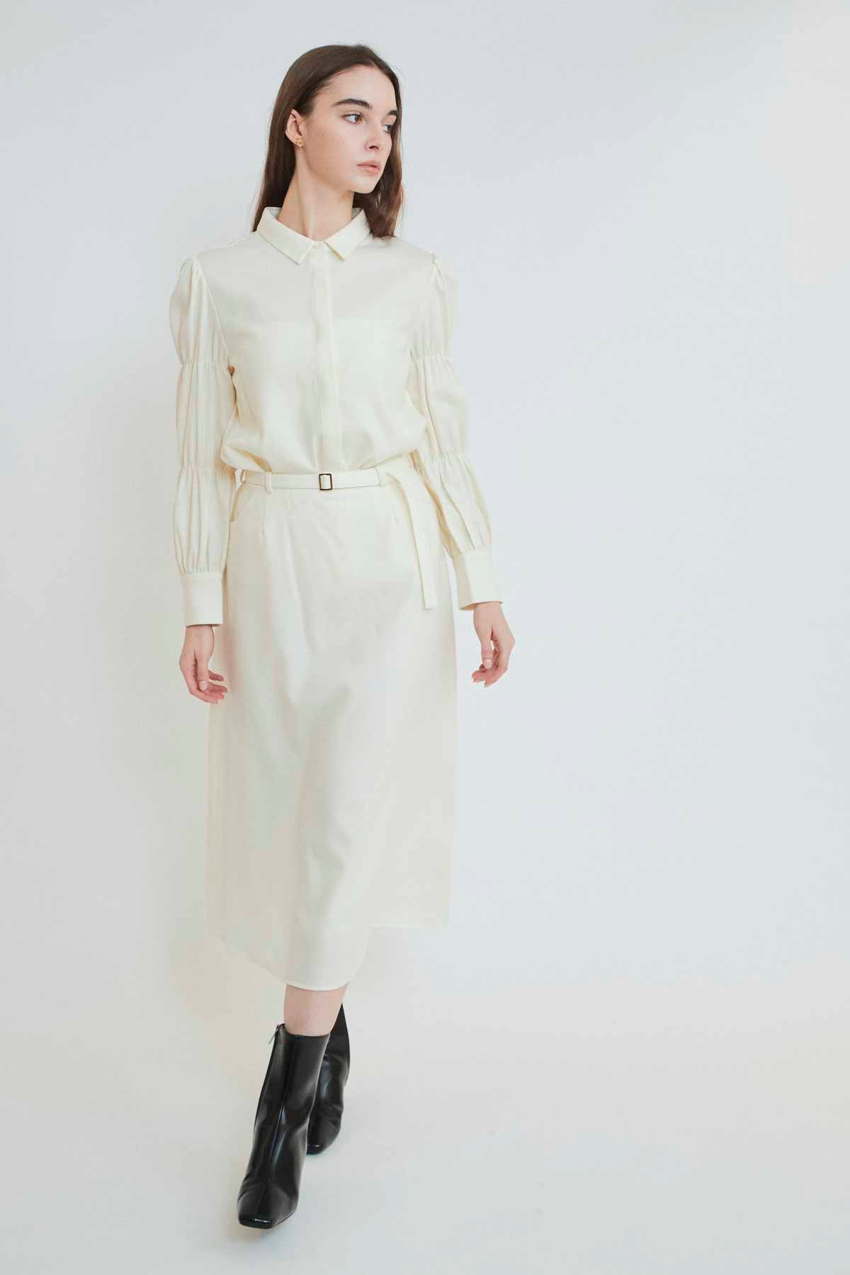 BELTED WOOL SKIRT