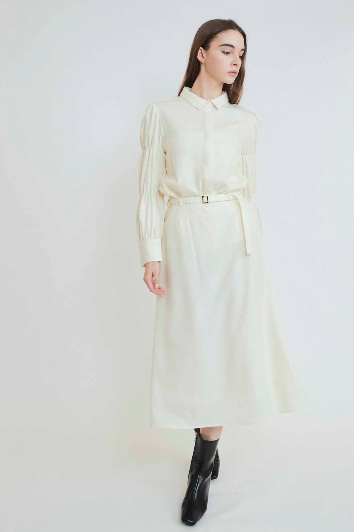 BELTED WOOL SKIRT