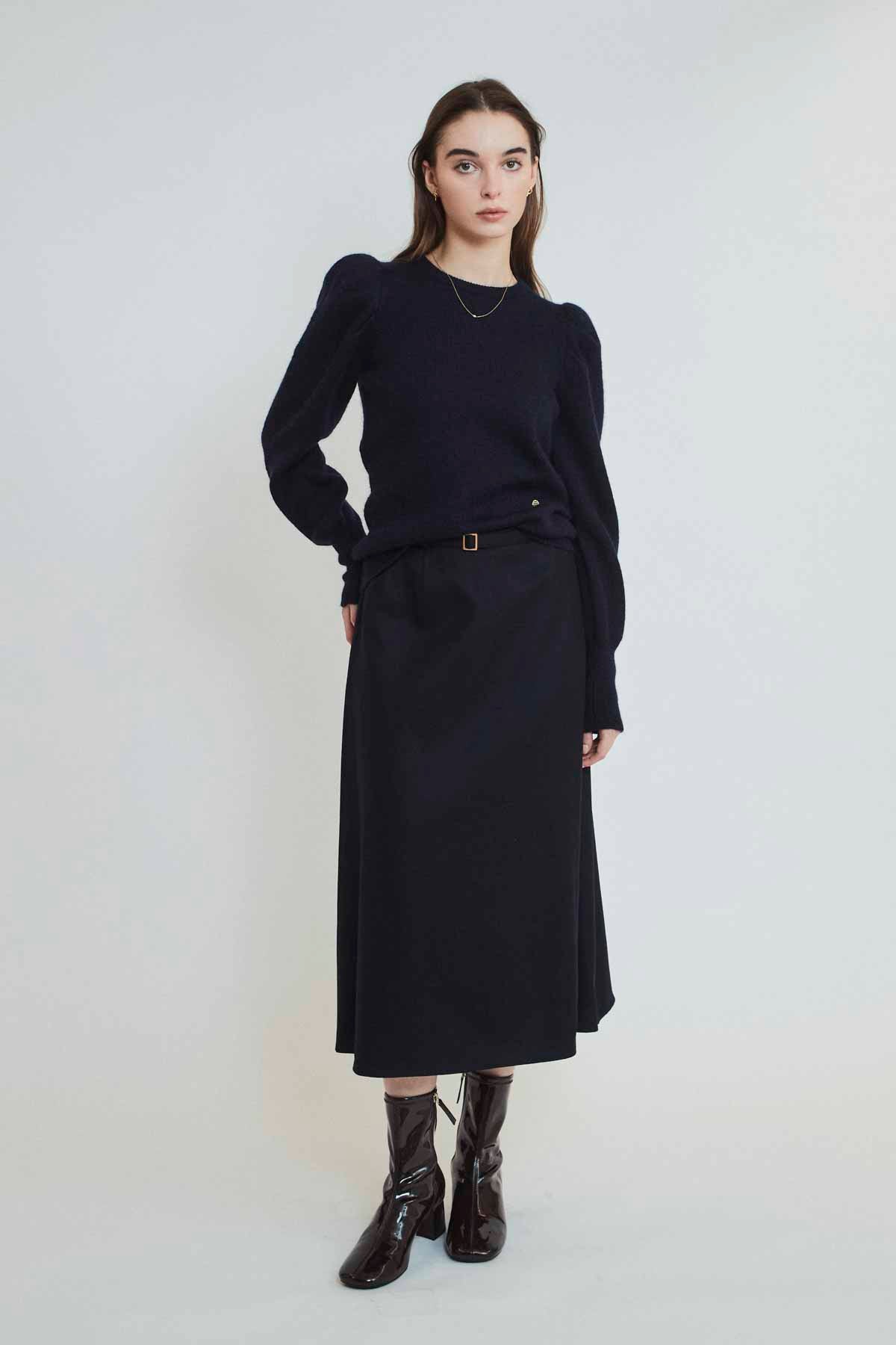 BELTED WOOL SKIRT