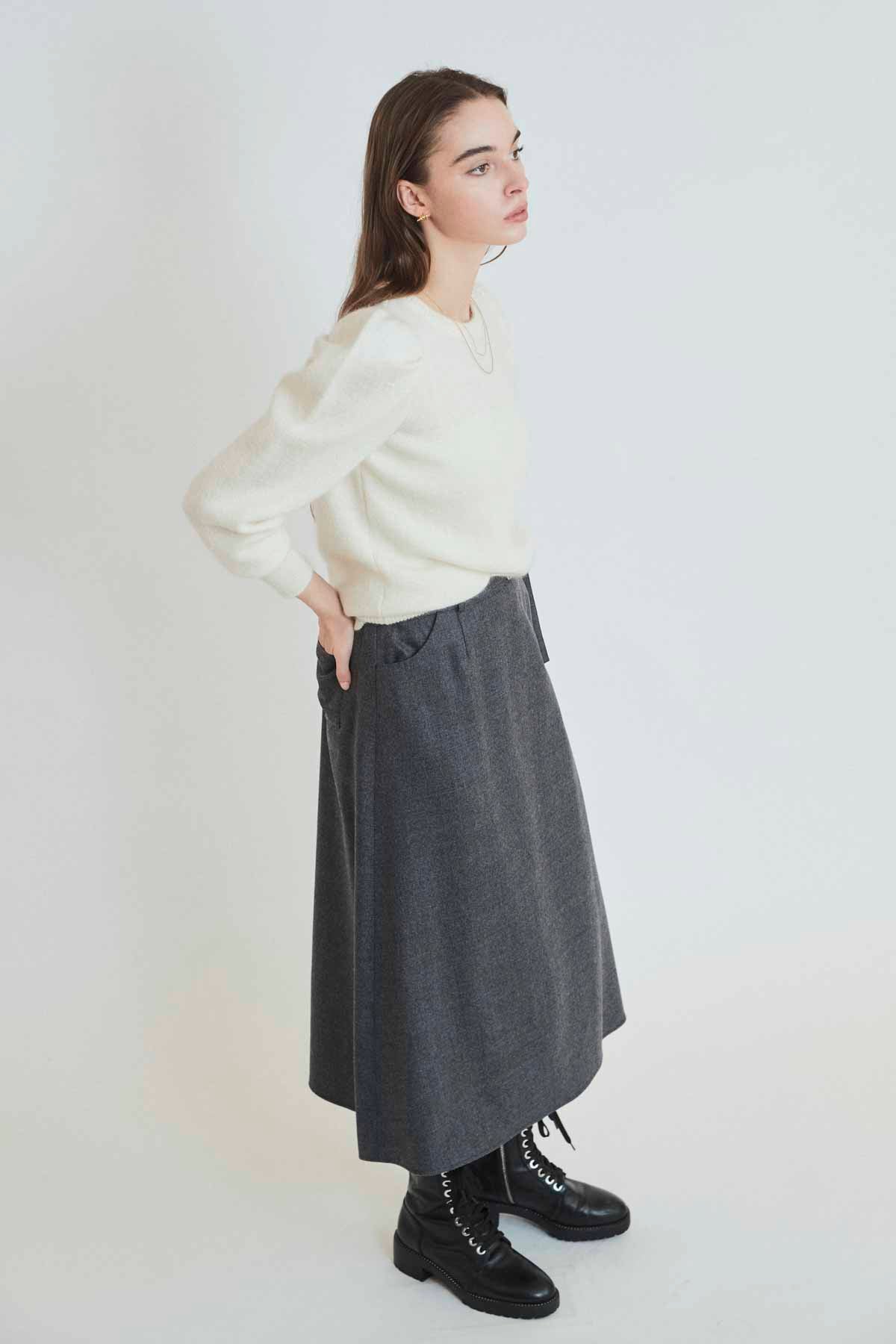 BELTED WOOL SKIRT