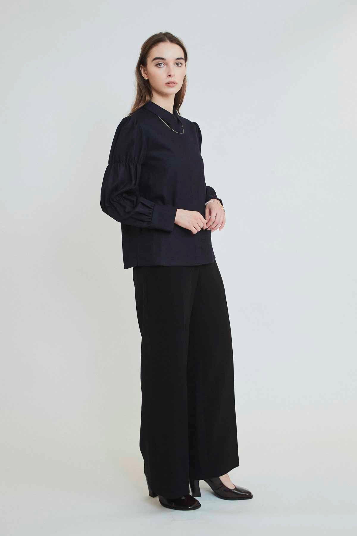 TIERED SLEEVES WOOL BLOUSE