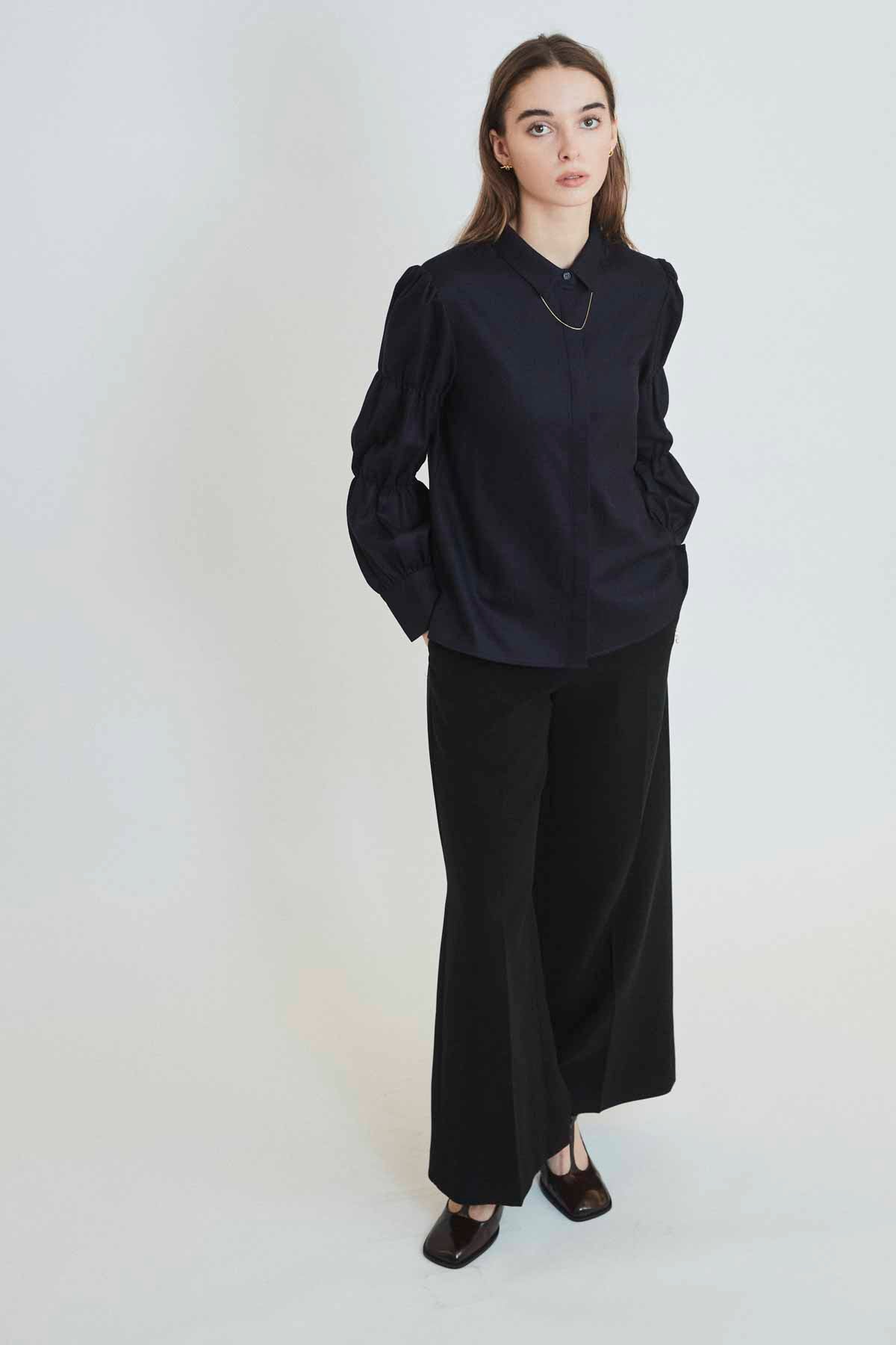 TIERED SLEEVES WOOL BLOUSE