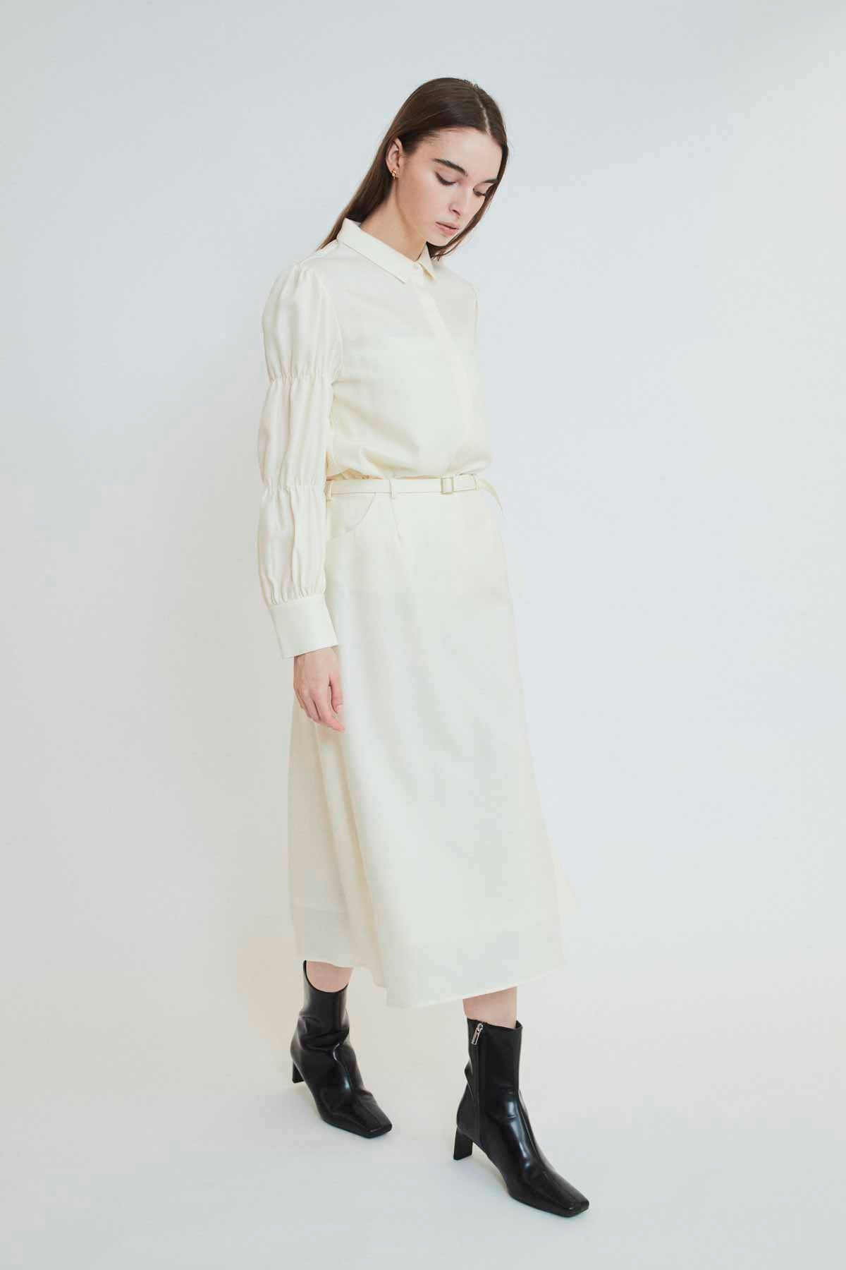 BELTED WOOL SKIRT