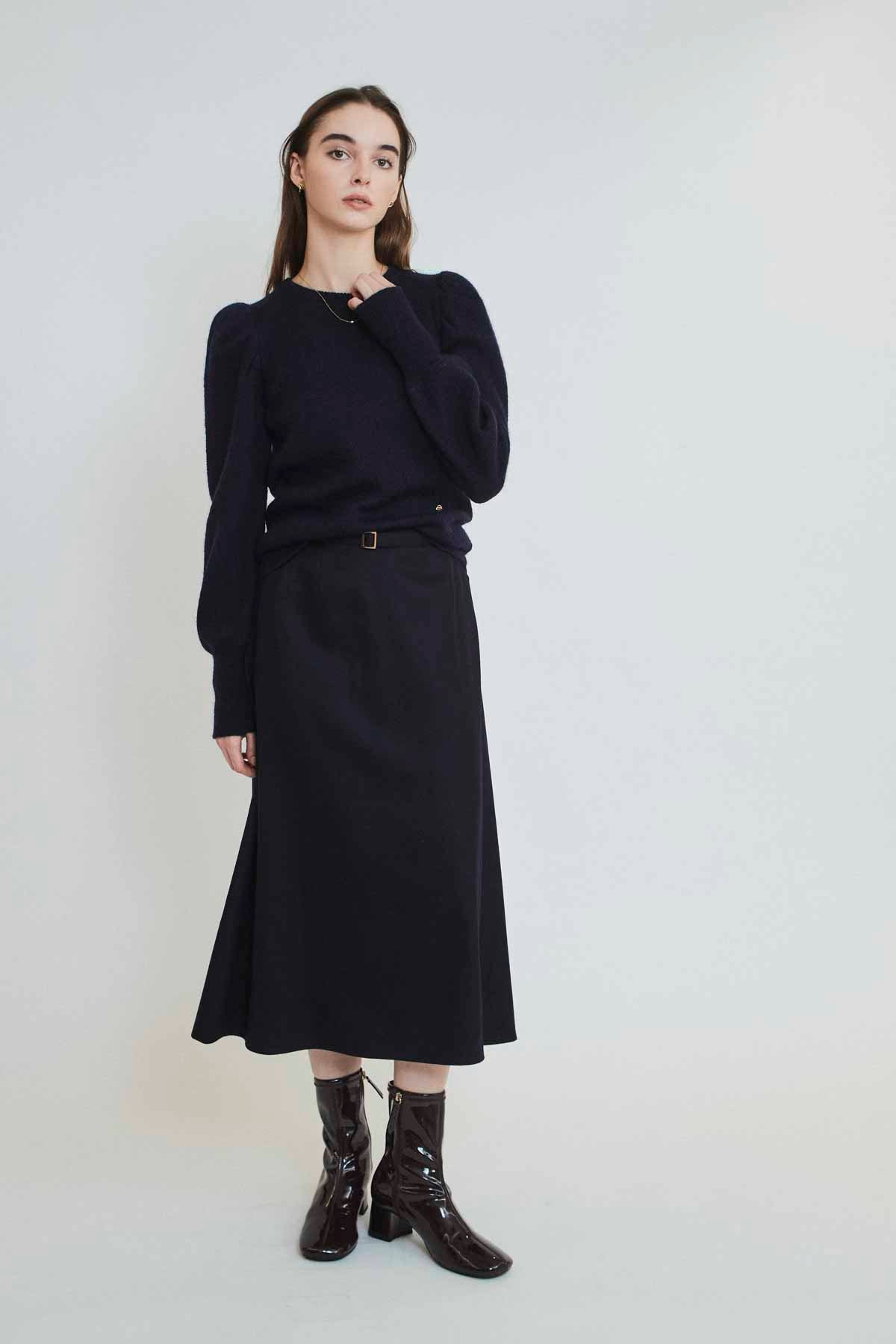 BELTED WOOL SKIRT