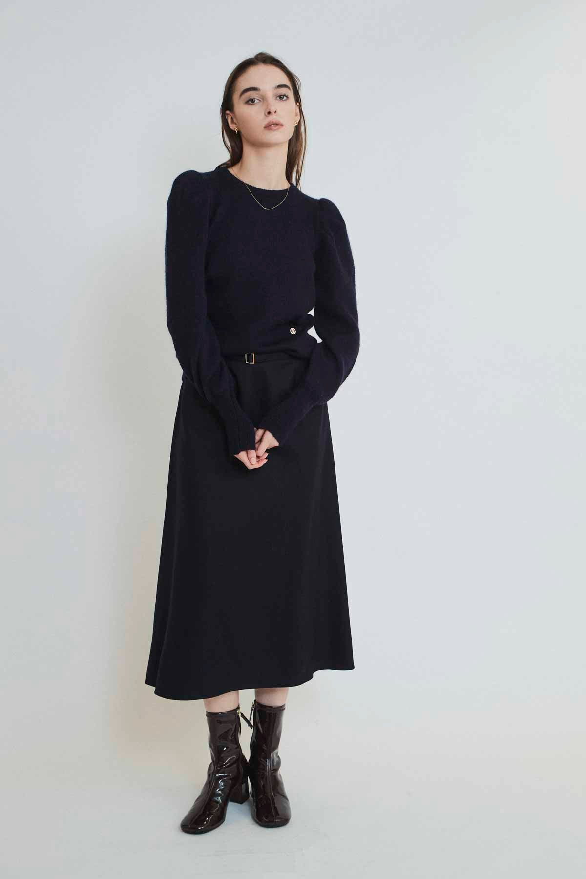 BELTED WOOL SKIRT