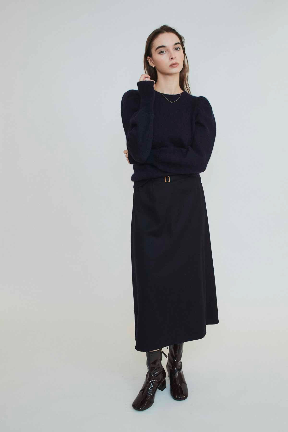 BELTED WOOL SKIRT