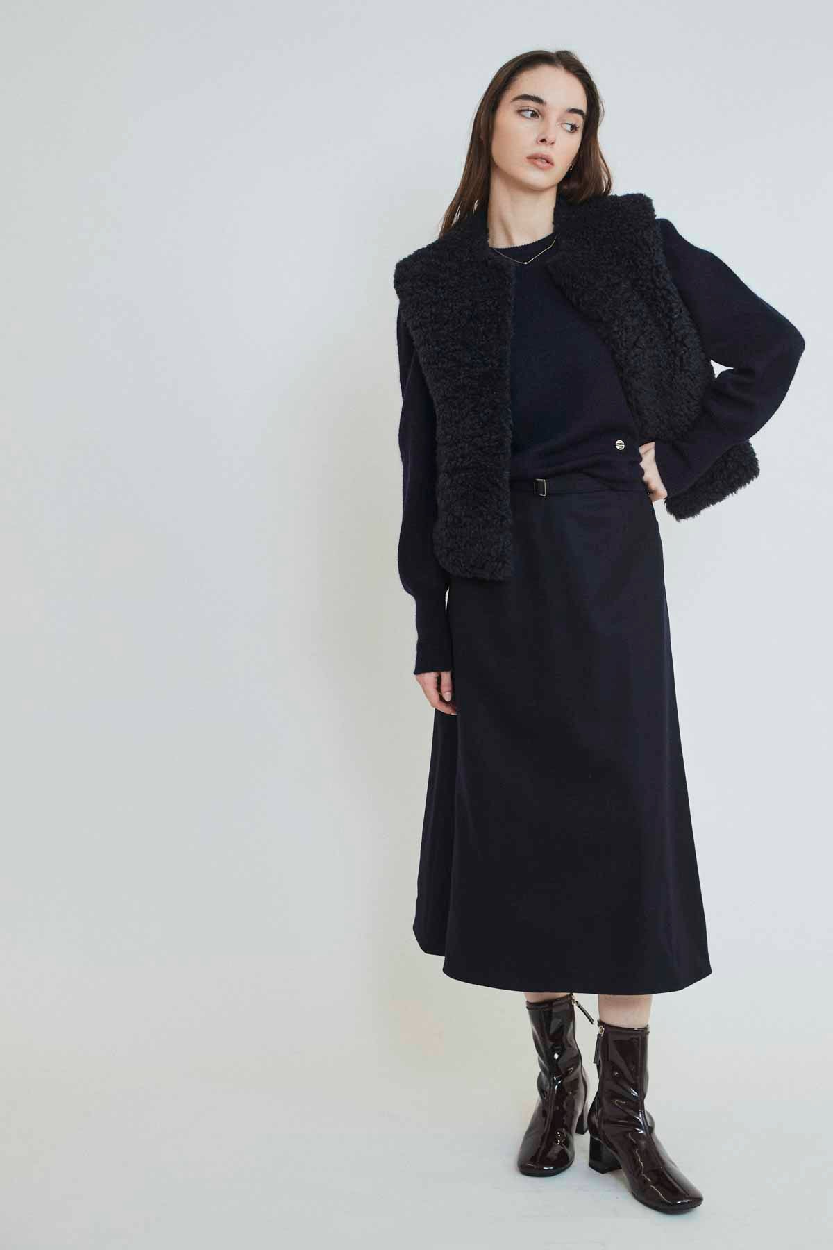 BELTED WOOL SKIRT