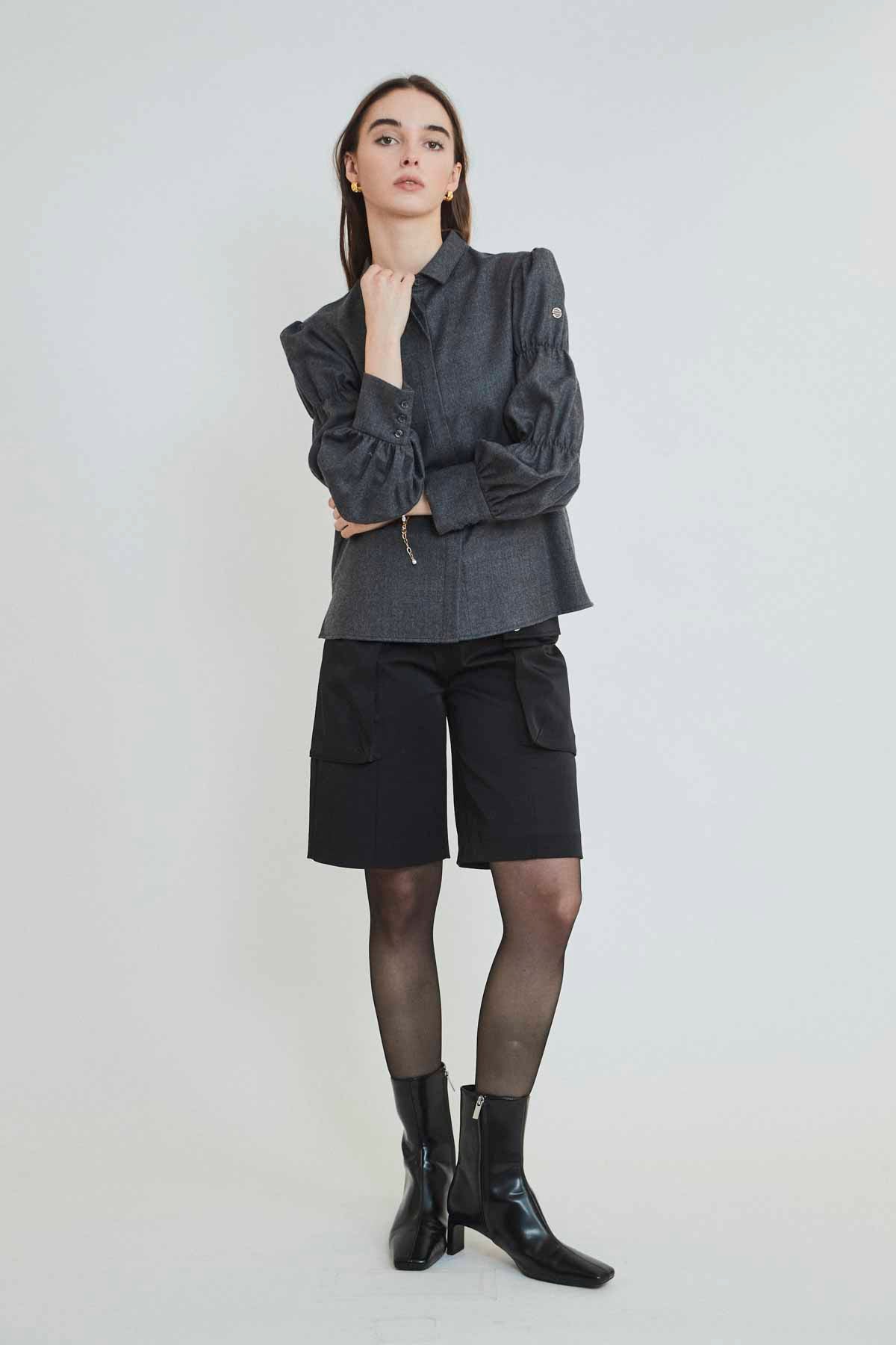 TIERED SLEEVES WOOL BLOUSE