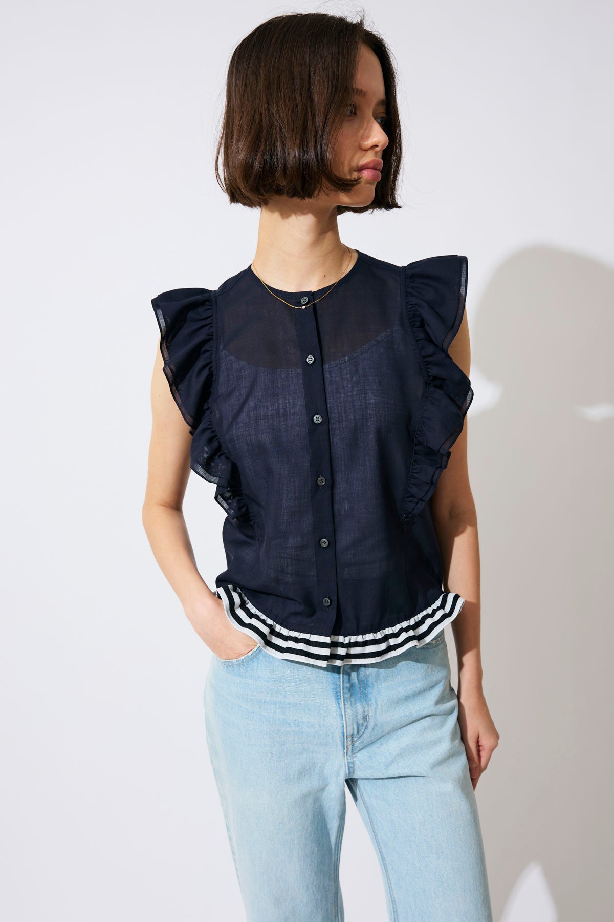 FRILL SHEER SHIRT