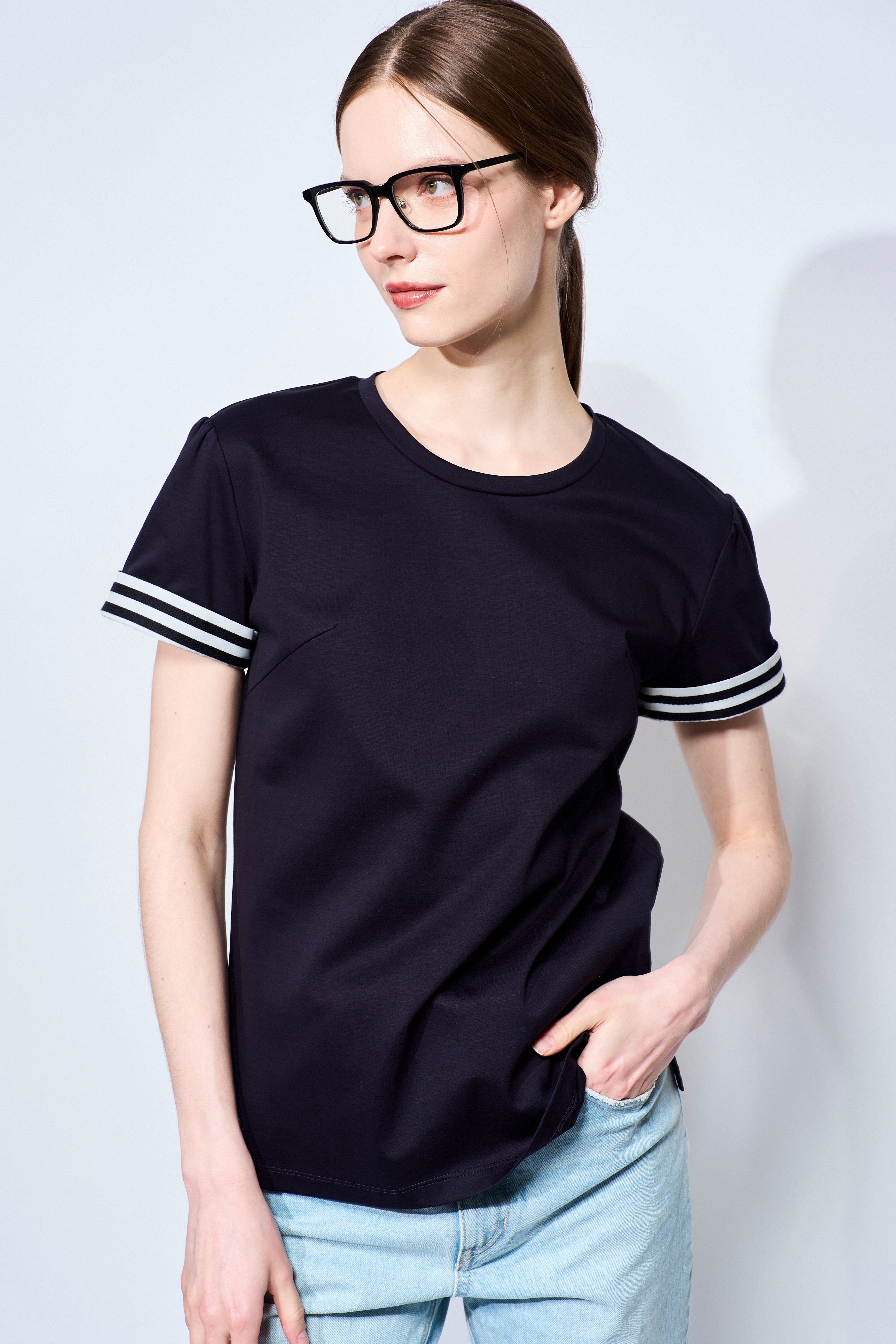 Kutara ボーダーズアットバルコニー パフスリーブ Tシャツ 異素材