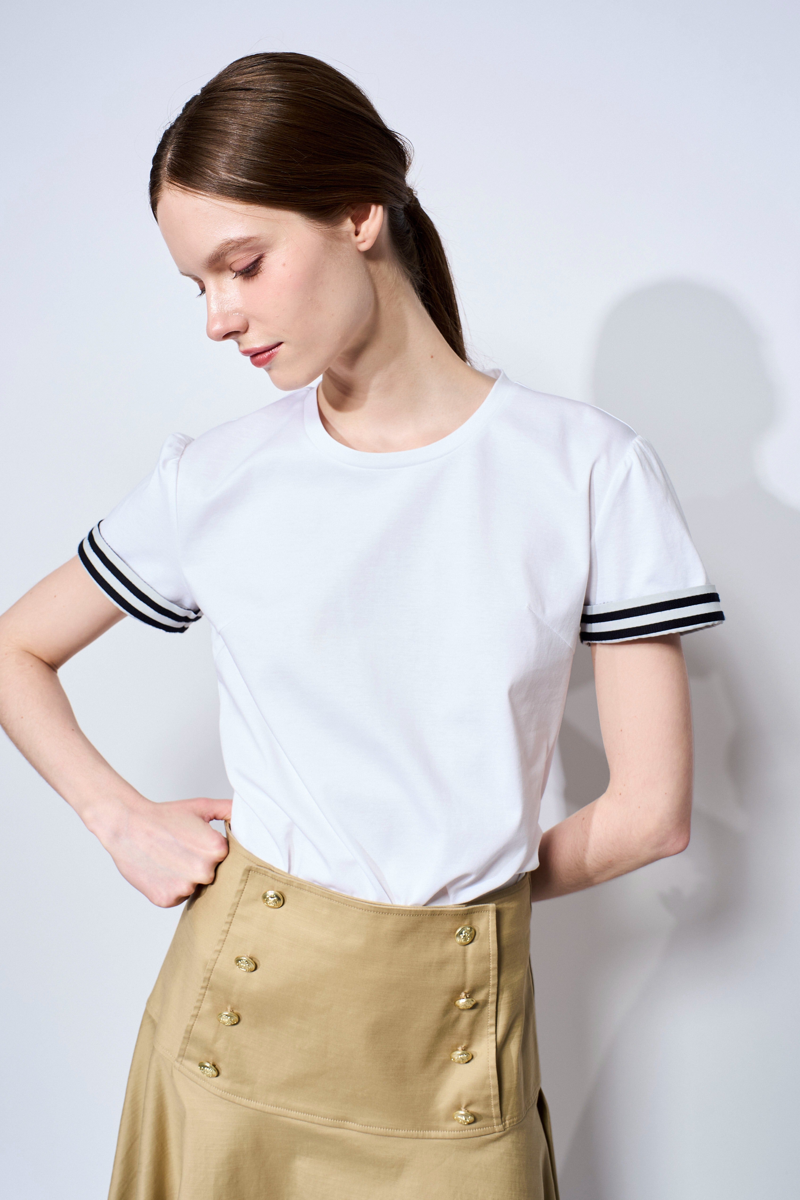 トップス BORDERS at BALCONY BORDER CUFF TEE 38 BORDER CUFF TEE